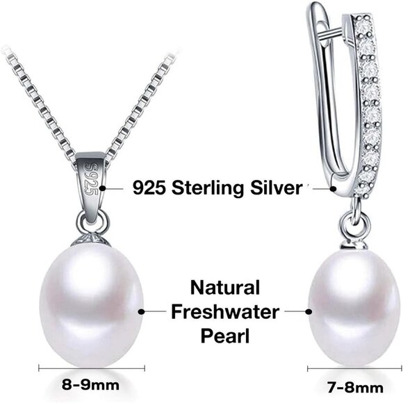 Timeless Freshwater Pearl Pendant Necklace & Earrings Set for Weddings and Gifts - Picture 4 of 7